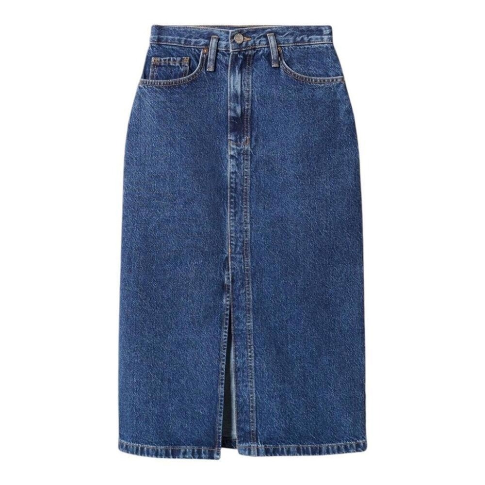 Mango Denim Midi Slit Skirt Size XXL Dark Blue